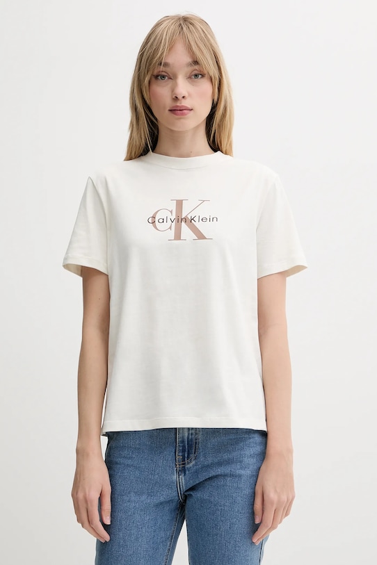 

Хлопковая футболка Calvin Klein Jeans, бежевый