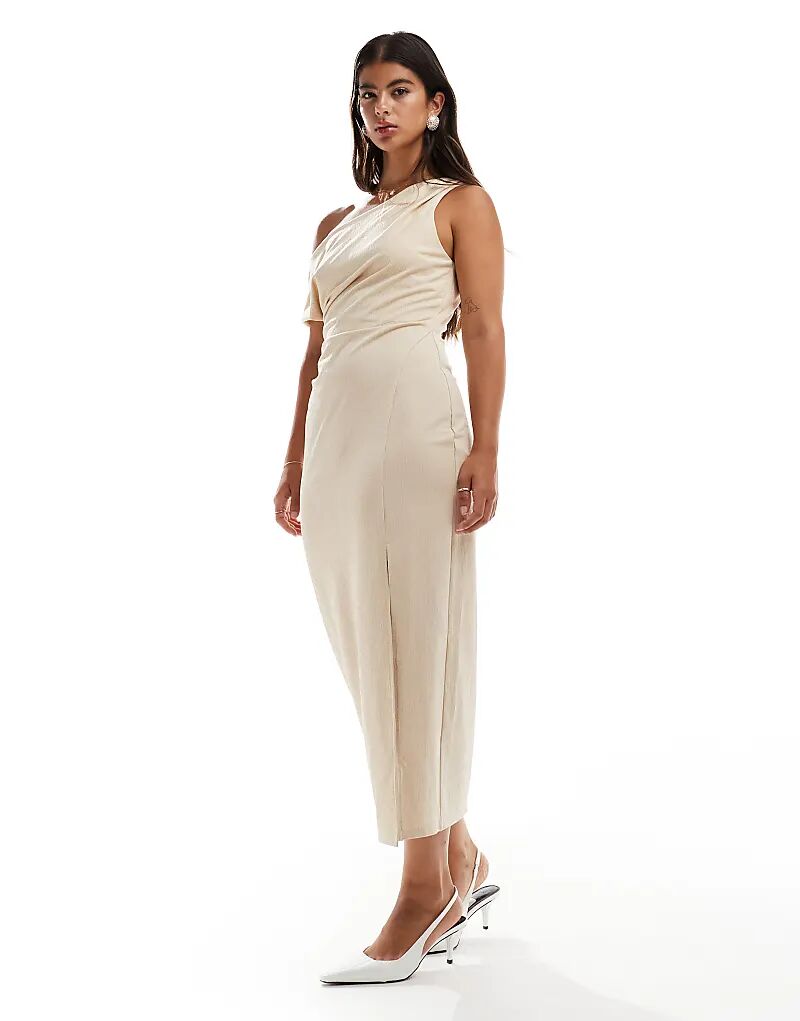 

Льняное фактурное платье на одно плечо в цвете «камень» ASOS DESIGN