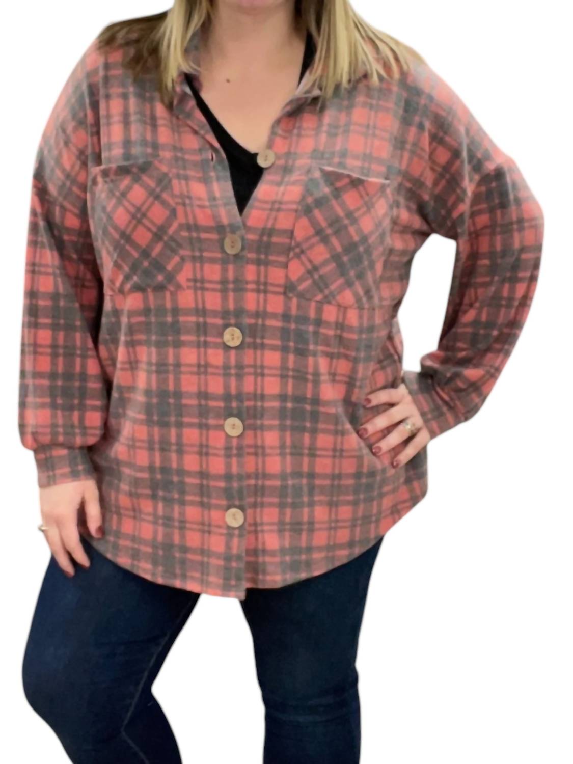 

Куртка-рубашка из флиса с пуговицами в клетку Buffalo Plaid Pink honeyme
