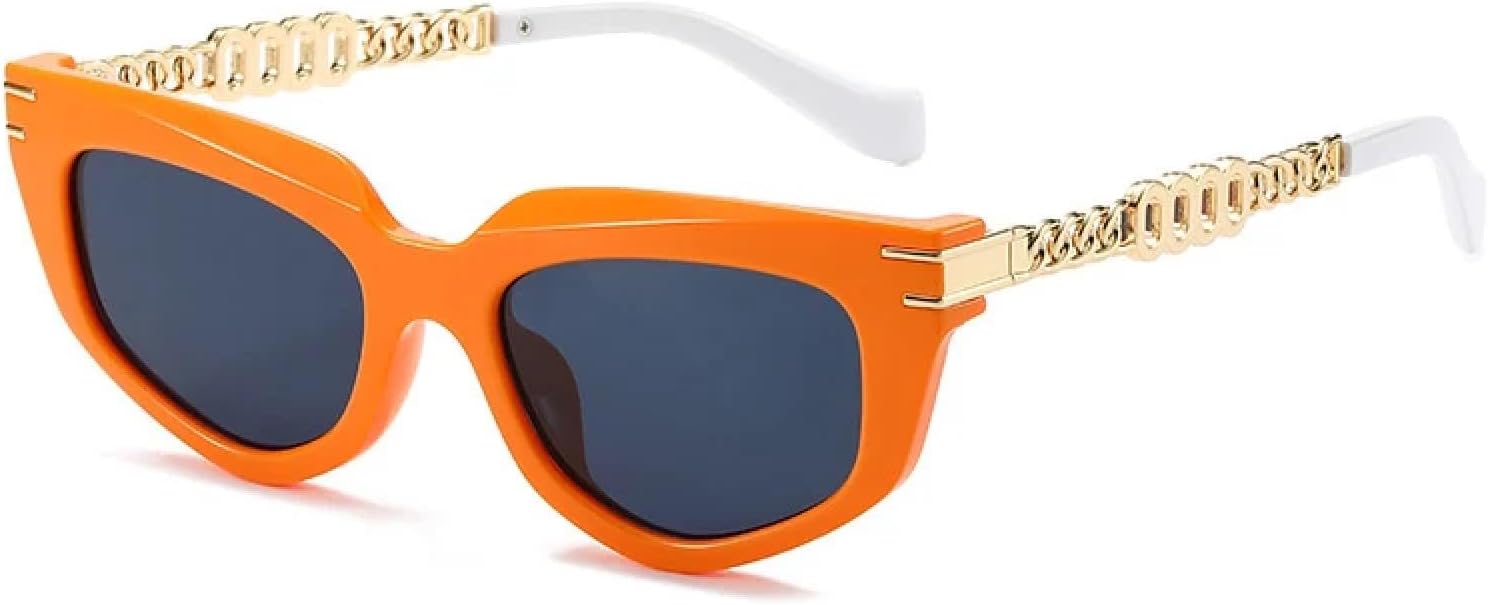 

Модные солнцезащитные очки «кошачий глаз» с многоугольными линзами для женщин, модные градиентные солнцезащитные очки UV400 для мужчин, уникальные солнцезащитные очки с металлическими цепочками на дужках WNCKSQ, Orange Grey