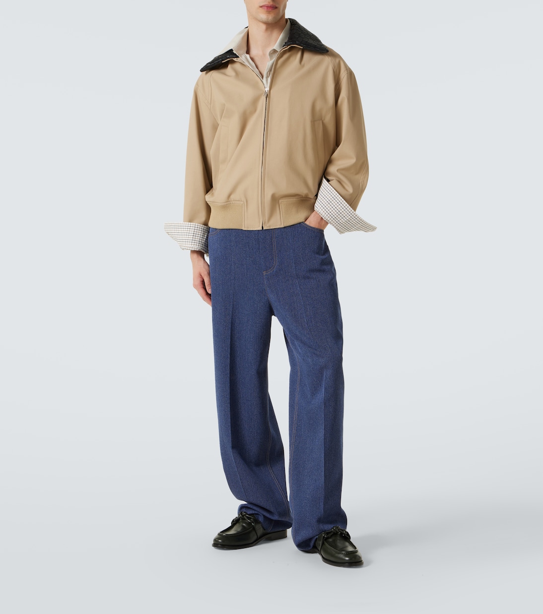 Широкие брюки-клеш из шерсти и хлопка Drill Bottega Veneta, Indigo — фото 2
