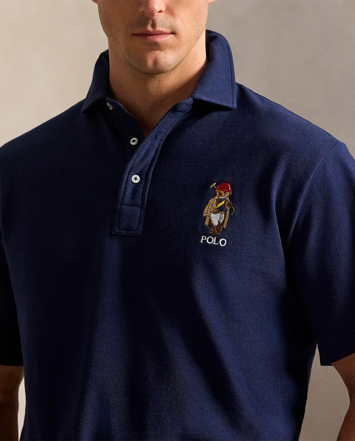 Мужская хлопковая футболка поло с медвежонком Polo больших размеров Polo Ralph Lauren, темно-синий — фото 4