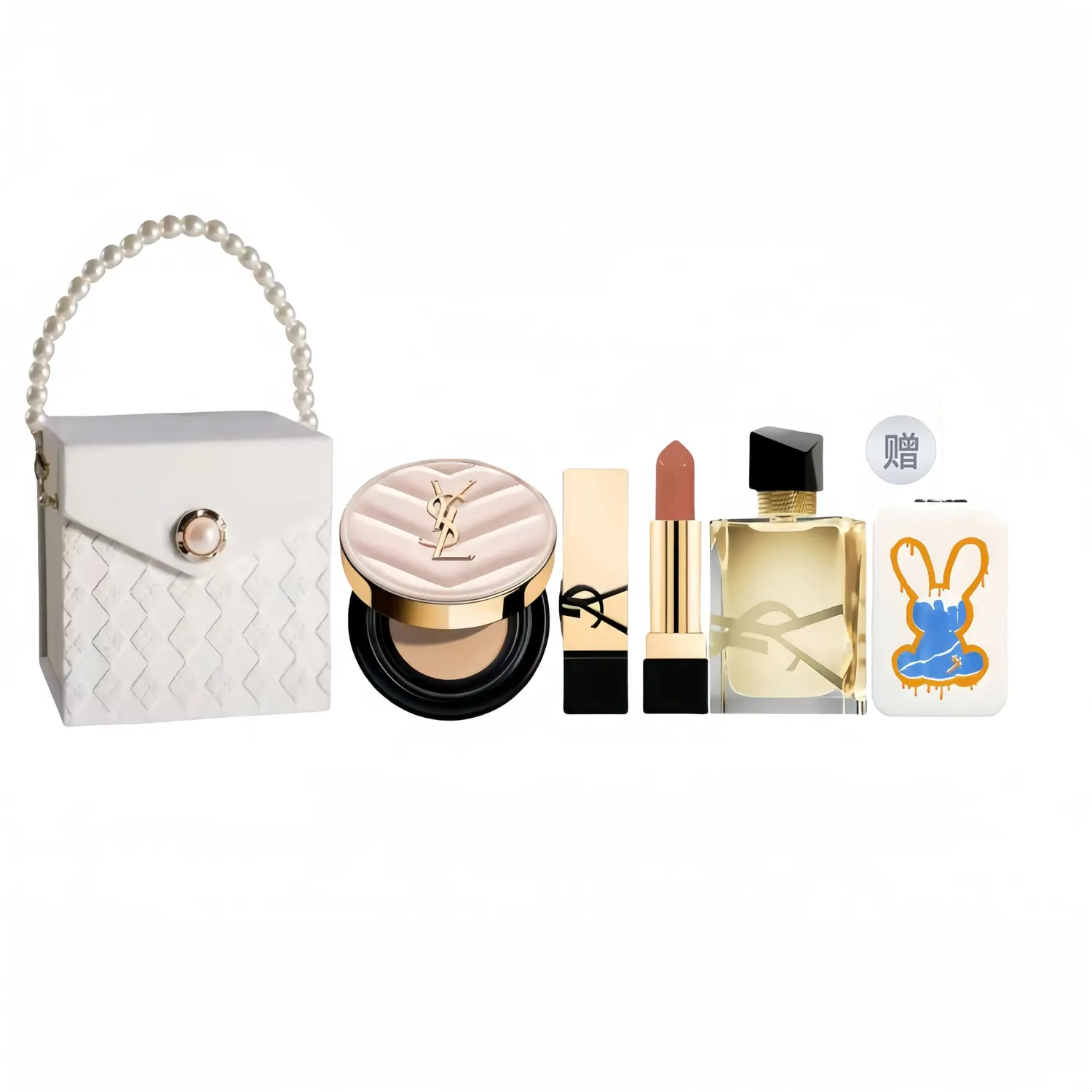 

Набор косметики для женщин SAINT LAURENT, Pink Leather+Square Tube #NM+Perfume 7.5ml Three-Piece Set+Rabbit Pocket Mirror