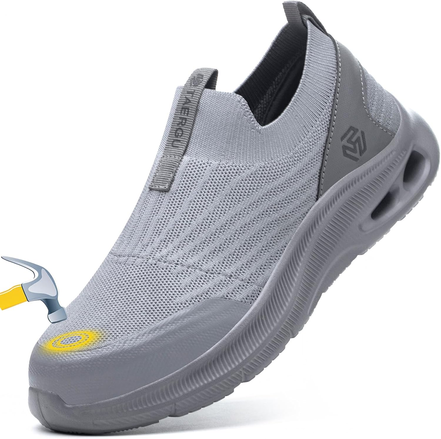 

Мужские туфли с стальным носком, легкие и удобные, защищающие от проколов, на шнуровке и без, кроссовки для ходьбы Taergu, серый