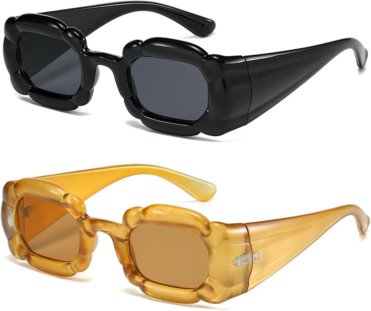 

Ретро-солнцезащитные очки Y2K в стиле «конфетные цвета» 2023 года, квадратные, для женщин, модные, популярные, для мужчин, в стиле панк, с защитой от УФ-излучения UV400 mincl, 2pcs-black&yellow