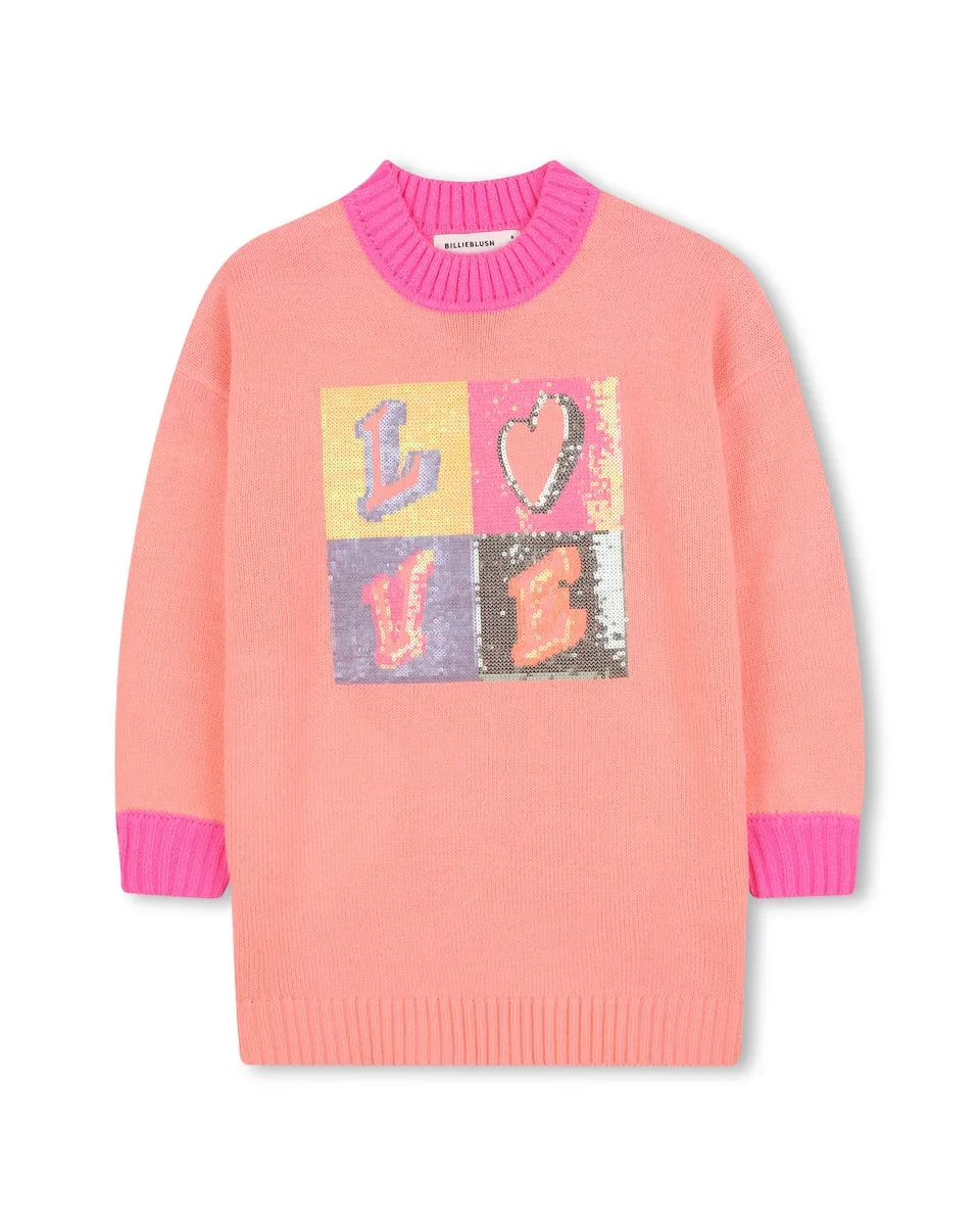 

Вязаное детское платье с пайетками Billieblush, лососевый