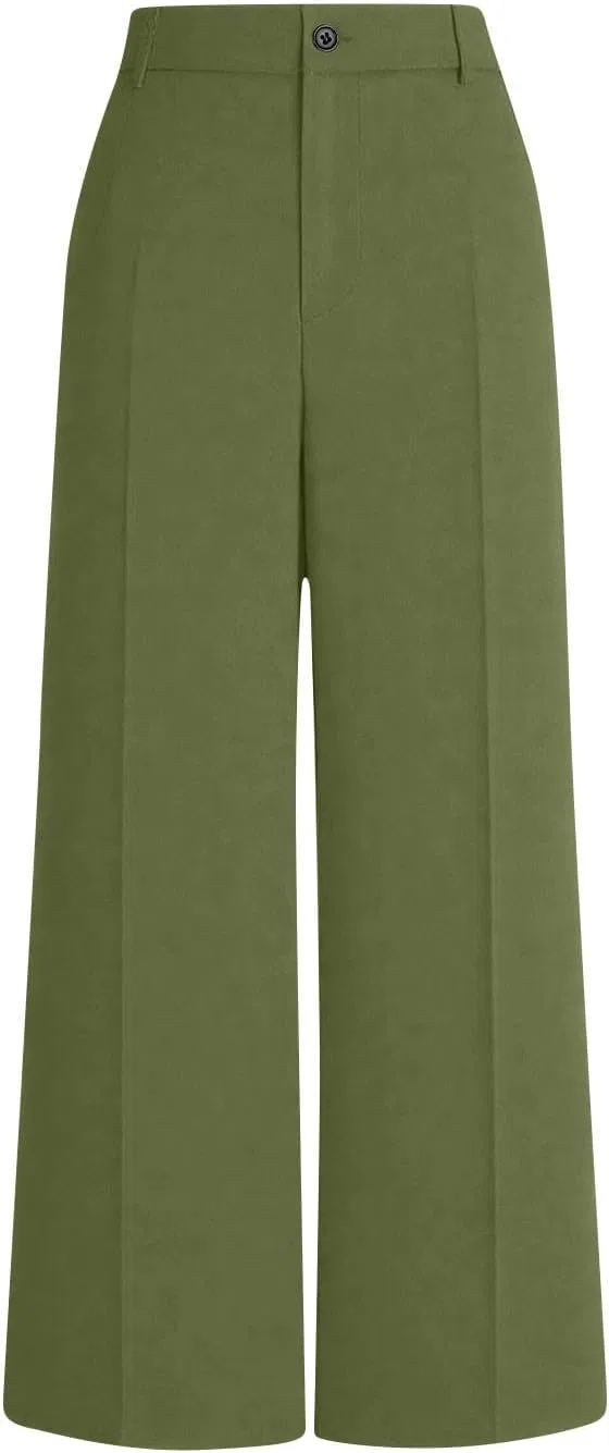 Женские брюки прямого кроя, широкие, офисные, с карманами, Army Green — фото 4