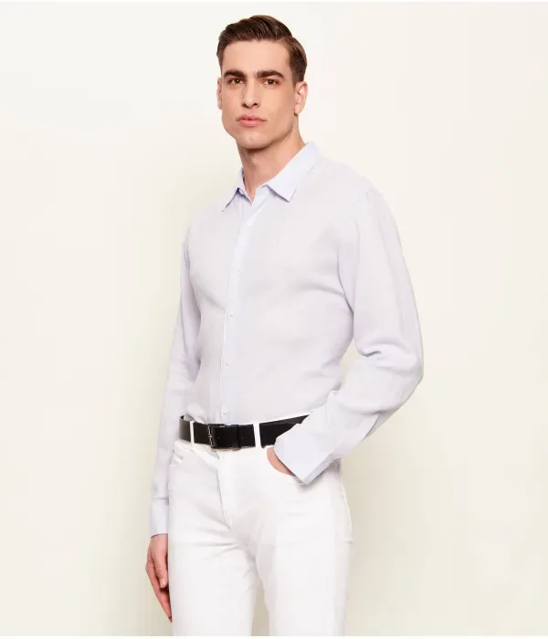 Льняная рубашка classic fit Calvin Klein, небесно-голубой — фото 3