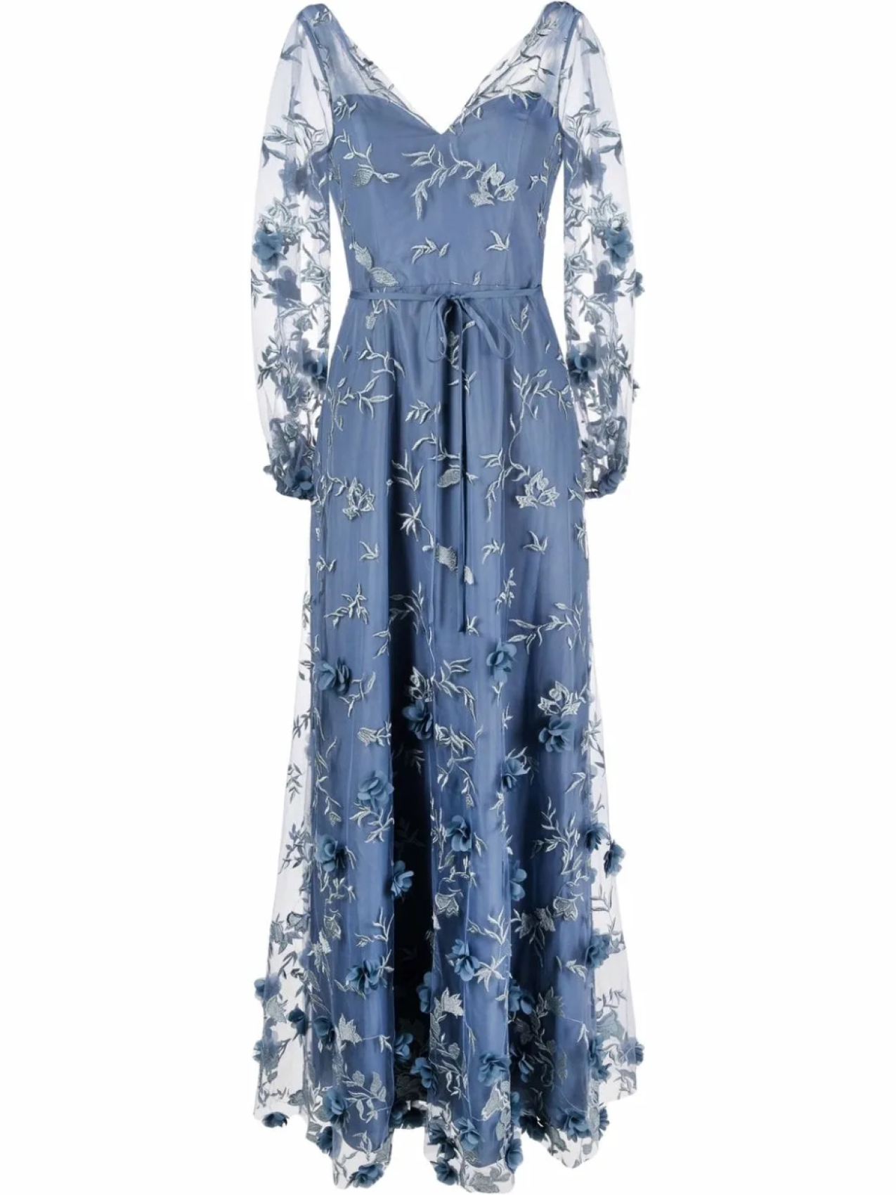 

Marchesa Notte вечернее платье из тюля с цветочной вышивкой, синий