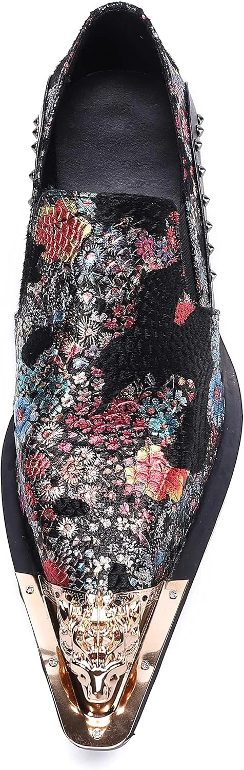 

Мужские лоферы Santimon, платье, с цветочной вышивкой, кожаные, без шнурков, с пайетками, заостренные, с металлическим наконечником в виде дракона, стиль смокинга, свадебные и праздничные туфли, красный