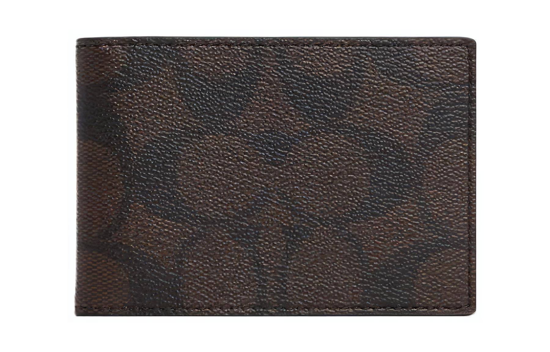 

COACH Кошелек-портмоне из лакированного полотна с кожаным отделением для карт комплект для документов кошелек для монет унисекс кофе