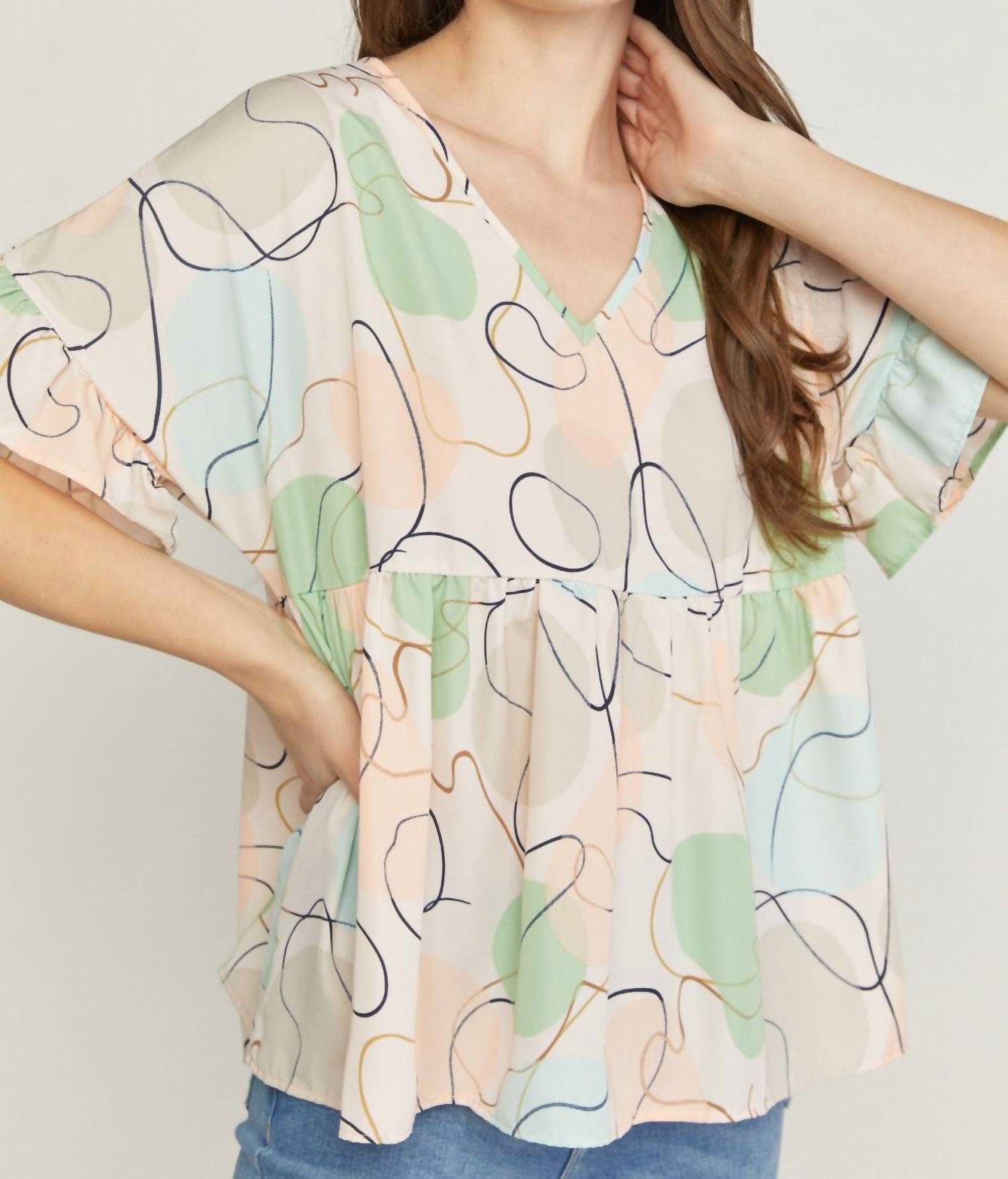 

Топ с баской и абстрактным узором персикового цвета Entro, персиковый