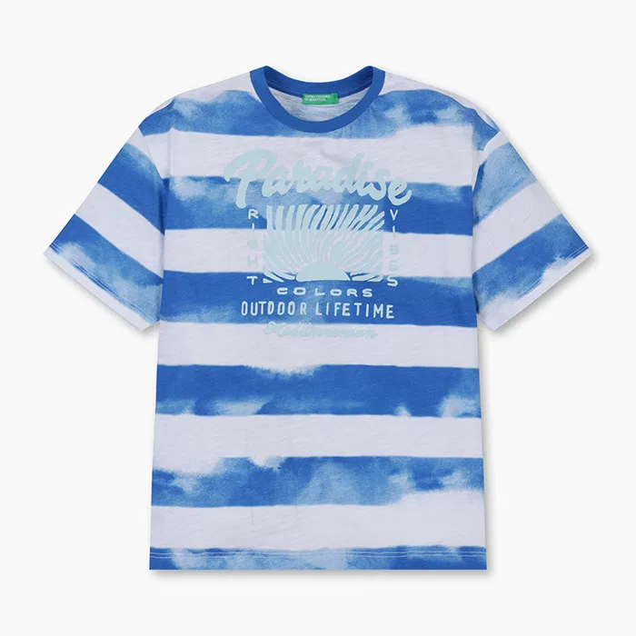 Детская футболка в полоску синего цвета от Benetton Kids