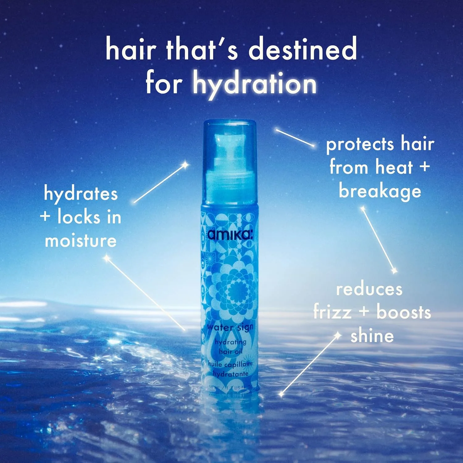 amika. water sign hydrating hair oil with hyaluronic acid — фото 2