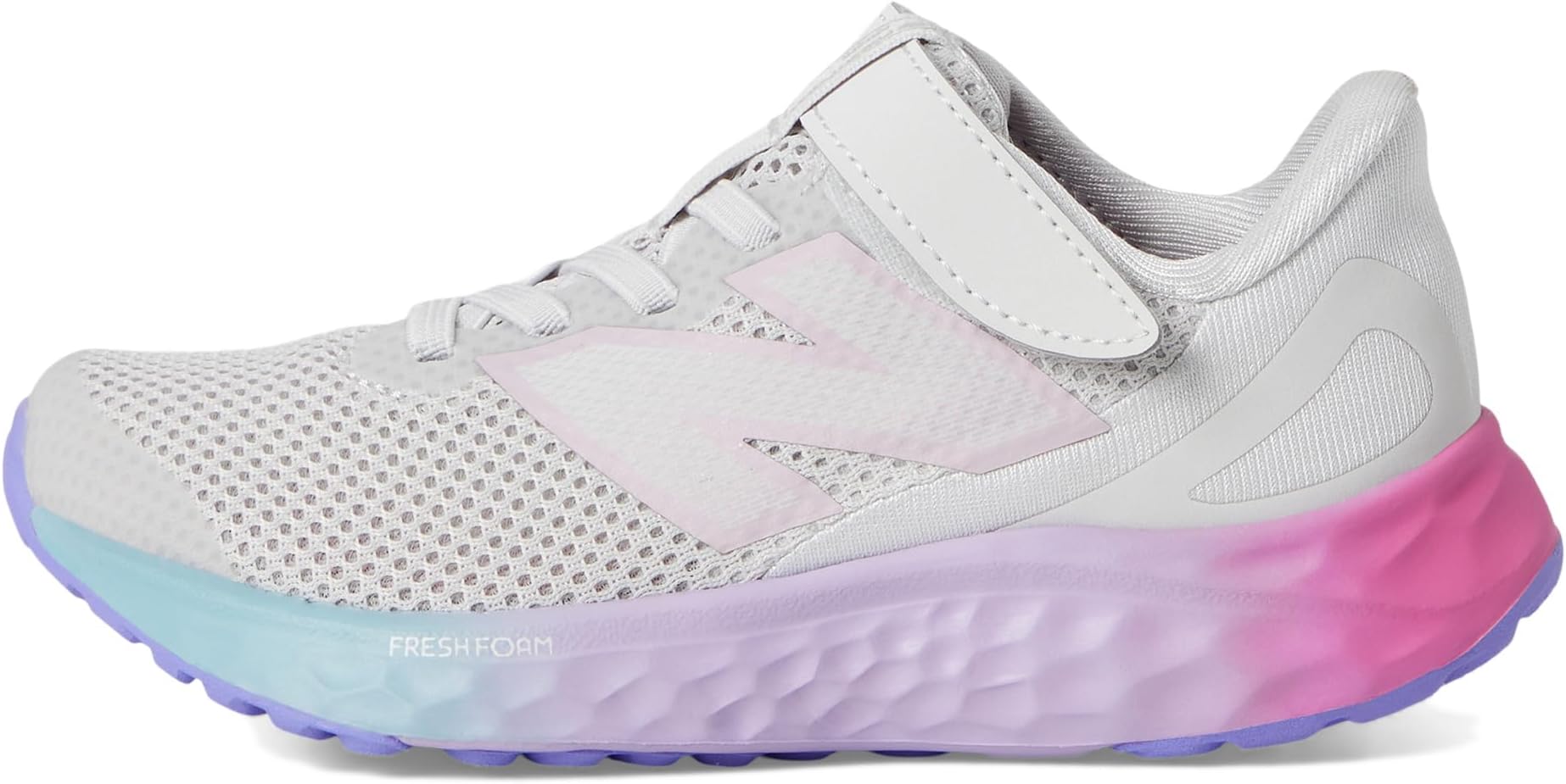 Кроссовки New Balance Kids Fresh Foam Arishi v4 Bungee Lace with Top Strap, цвет Grey Matter/Mid Century Pink/Lilac Glow — фото 4