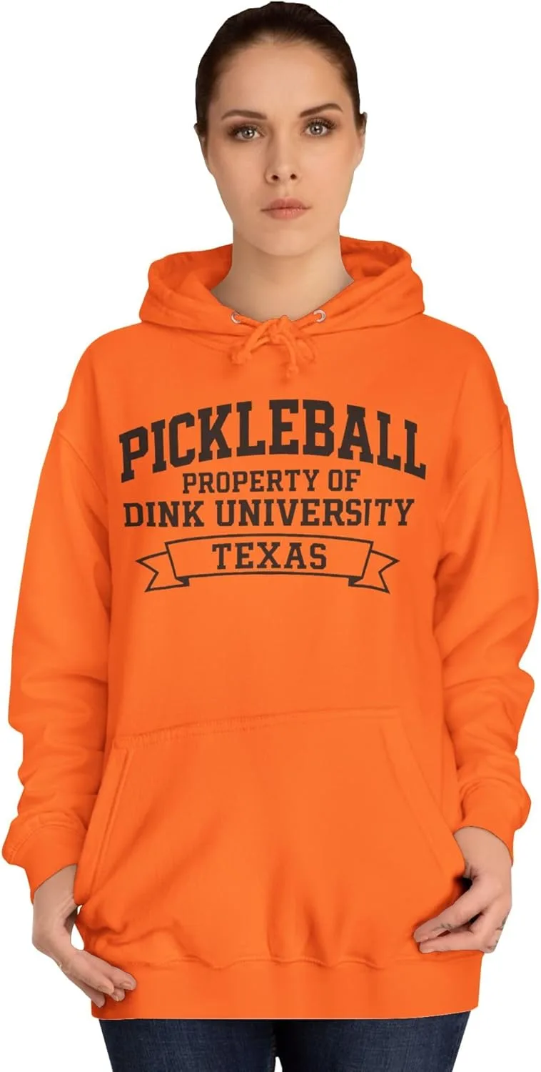 Толстовка с надписью «Pickleball Property of Dink University Texas», толстовка с надписью «Pickleball», университетская толстовка, толстовка унисекс с капюшоном, Dink GENERIC, оранжевый — фото 4