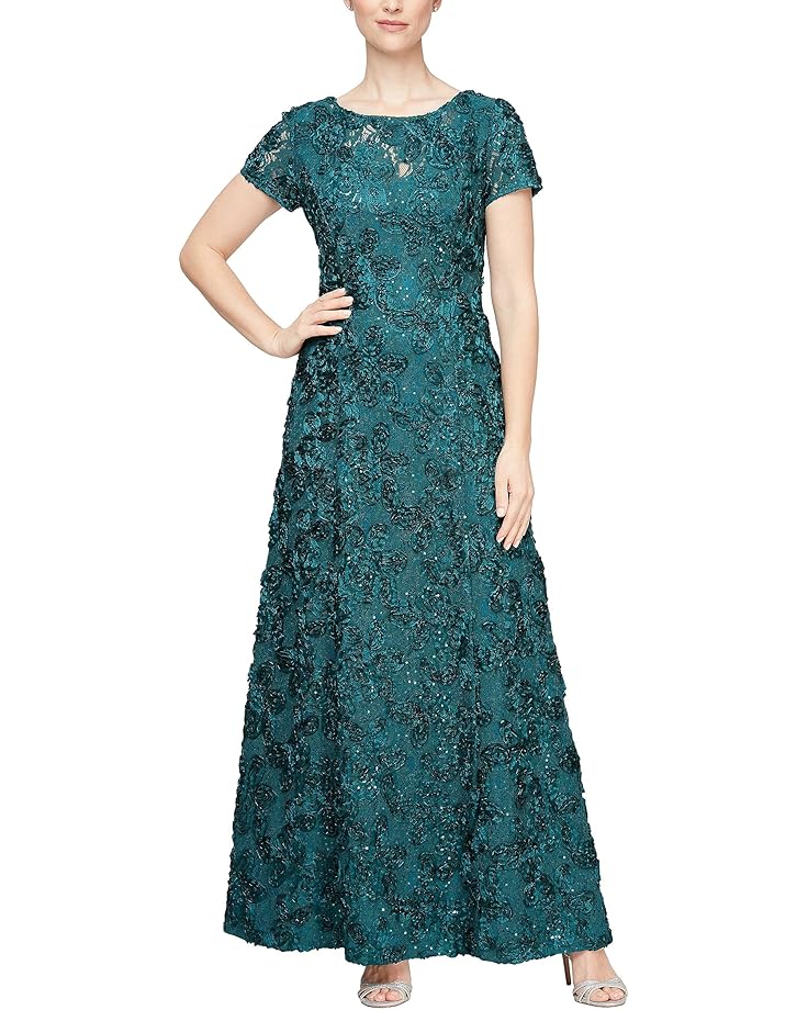 

Платье Alex Evenings Long A-Line Rosette with Sequin Detail, цвет Emerald Green