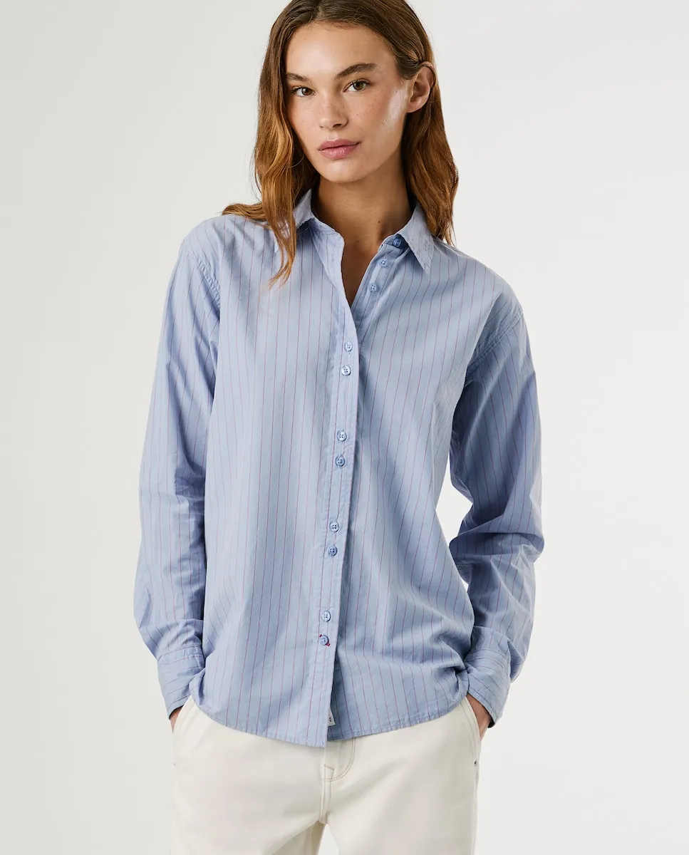 

Женская рубашка из поплиновой ткани с полосатым принтом Pepe Jeans, синий