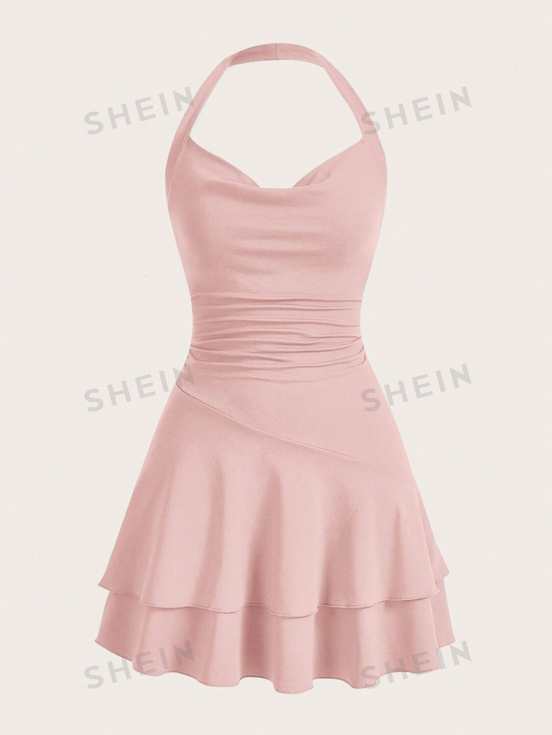 

Платье женское Shein Mod с бретелькой на шее и многослойным подолом, розовый