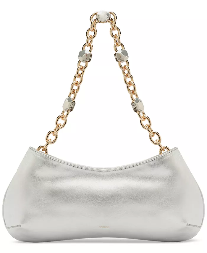 

Сумка Luna Small Leather Baguette Arezzo, серебряный