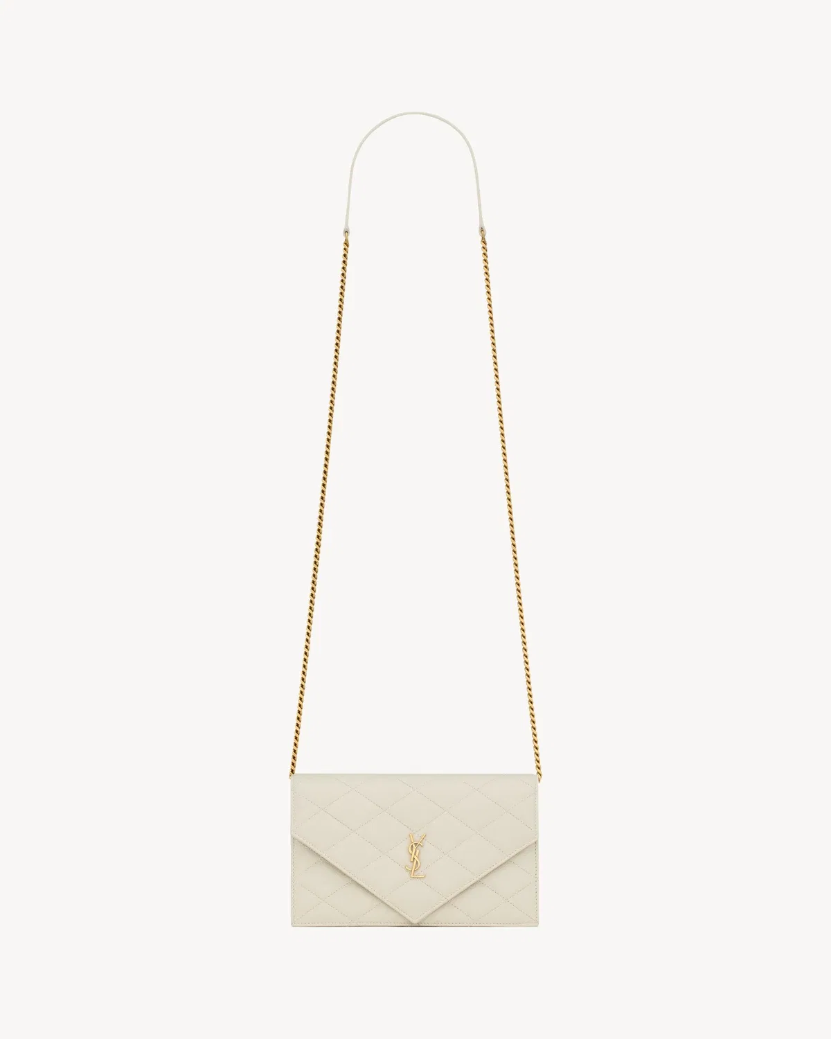 Сумка-кошелек на цепочке PARIS из кожи Grain de Poudre SAINT LAURENT, бежевый