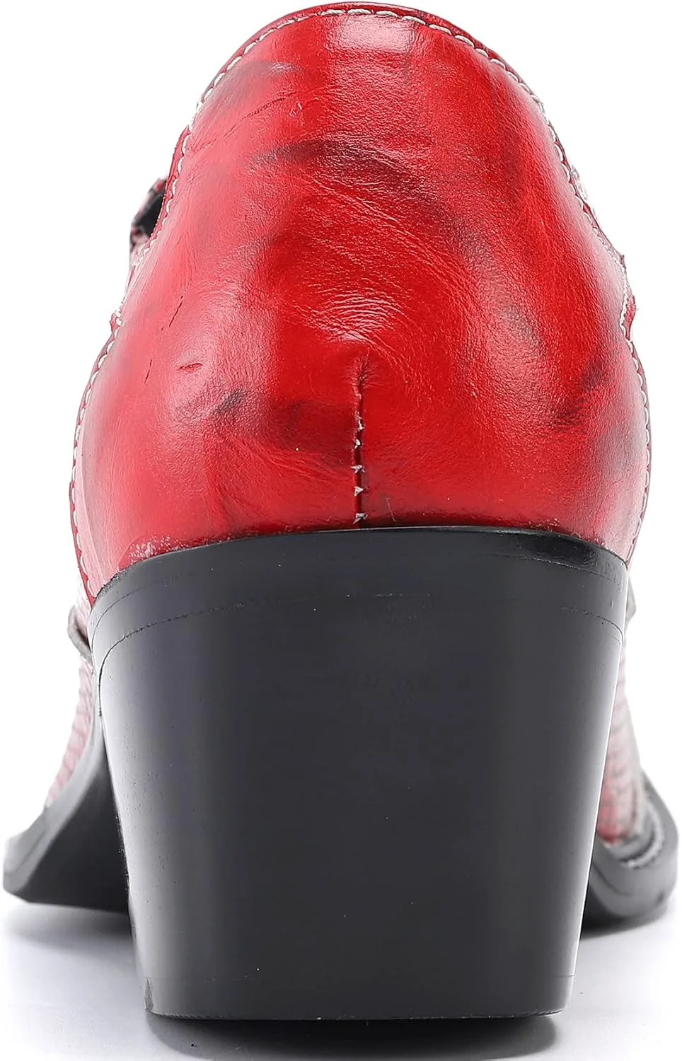 Santimon Mens Locasters Повседневное платье Мокасины без шнуровки Золотая цепочка металл с квадратным носком Кожа на каблуке Пенни Лоферы Свадебная вечеринка Дискотека Western Cowboy Бальные туфли для выпускного вечера, красно-белый — фото 2
