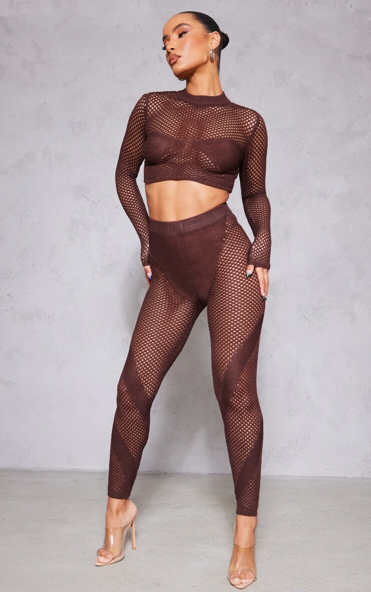 

PrettyLittleThing Леггинсы шоколадной вязки крючком с контрастными вставками