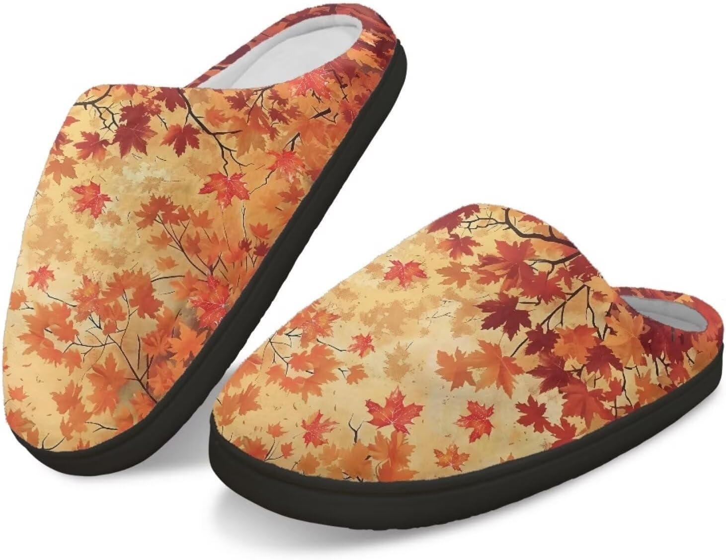 

Тапочки с памятью формы GIFTPUZZ для женщин и мужчин, осенние домашние тапочки, надеваются без застежек, можно стирать в машине, размер 4-12, Leaves Branches