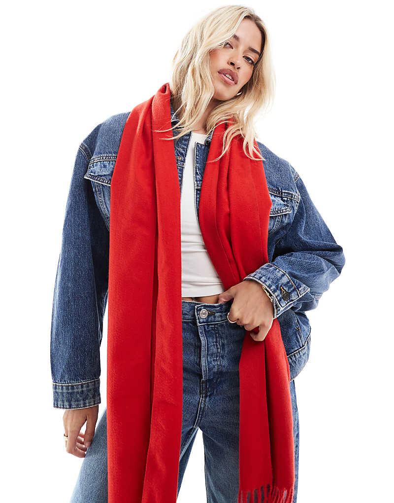 

ASOS DESIGN – Красный тканый шарф с бахромой