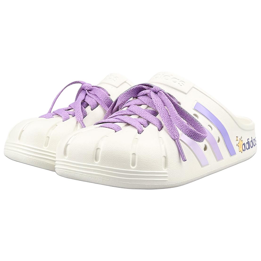 Adidas Адилетт закрытые нескользящие шлепанцы унисекс белый фиолетовый, цвет White Purple — фото 4