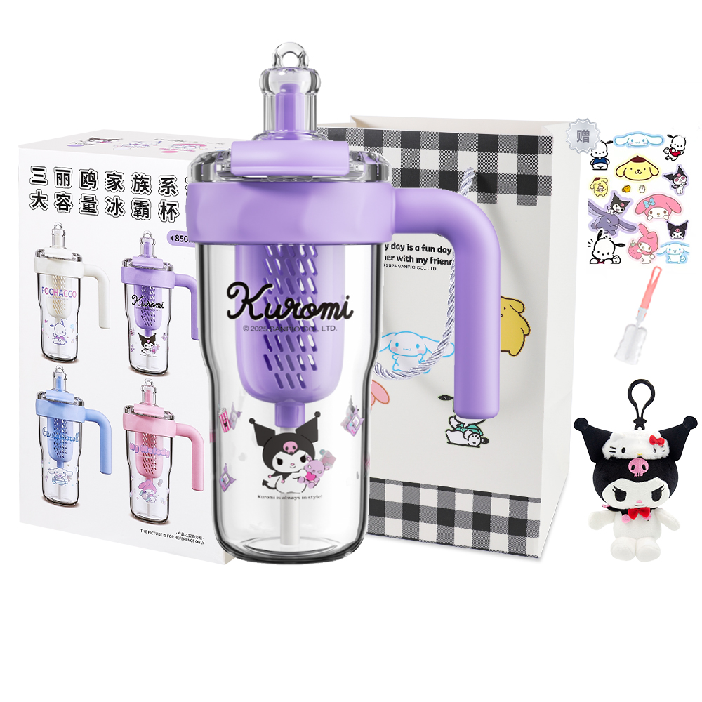 

Пластиковый стакан Kulomi 850ml Sanrio, Kuromi Water Cup+Shopping Bag+Cup Brush Stickers+Doll