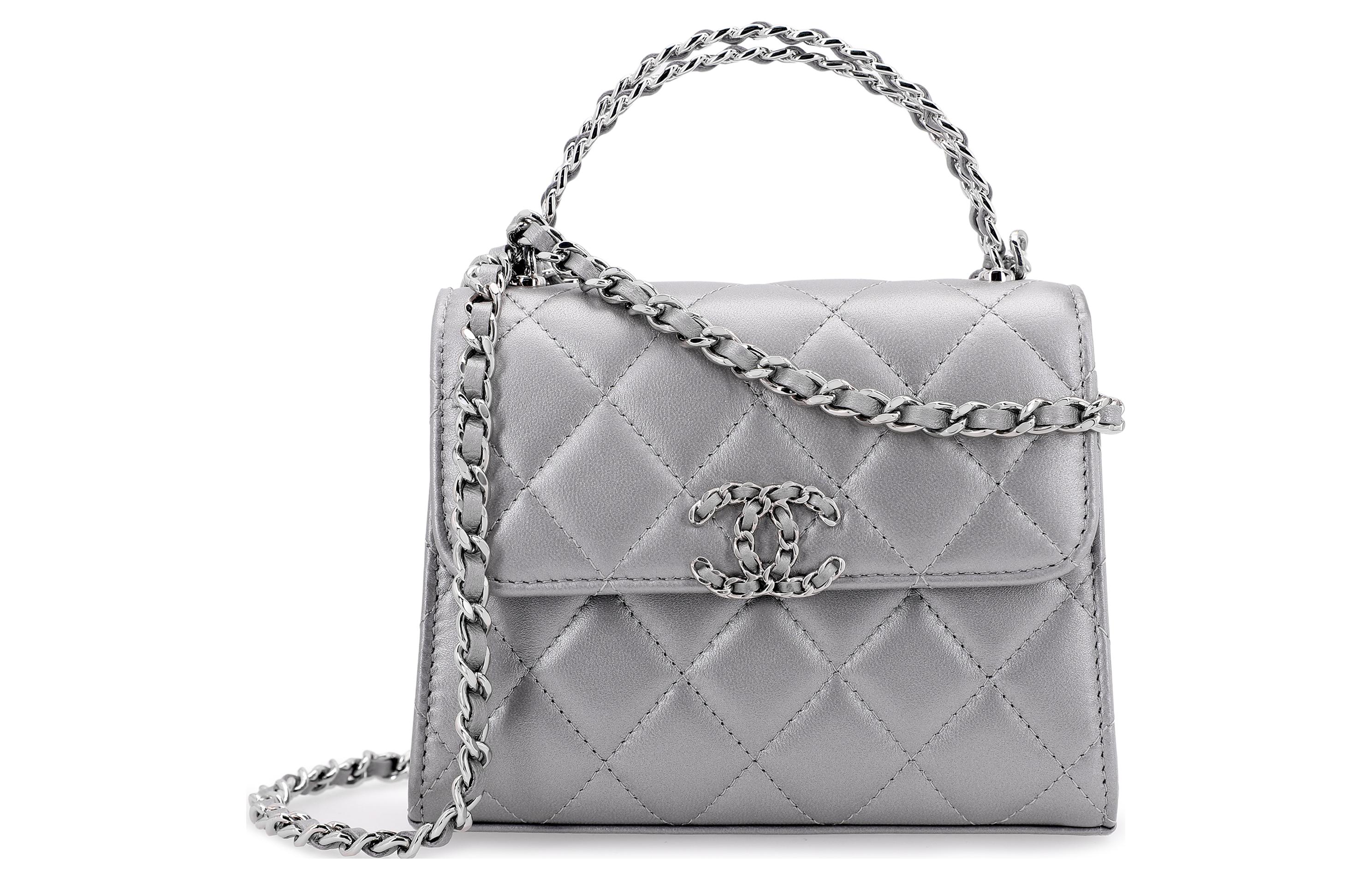 

Сумка-клатч из овчины SS 23P, женская, серебристая, с клапаном, через плечо CHANEL