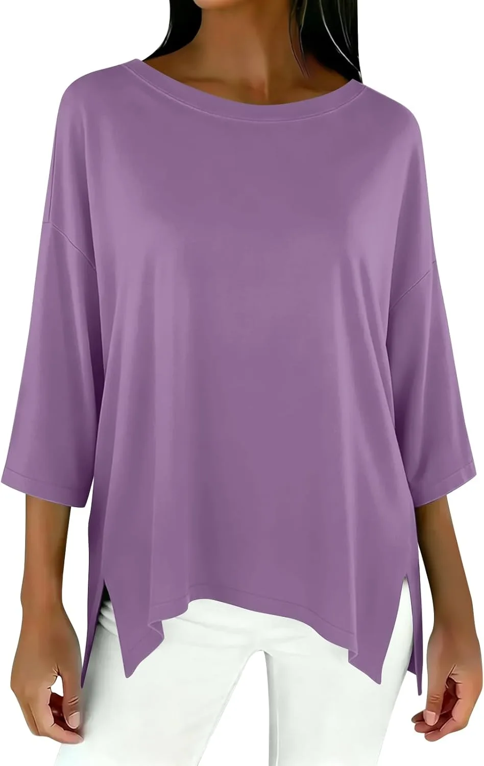 Футболка с 3/4 рукавом Oversized, Crew Neck, с боковым разрезом
