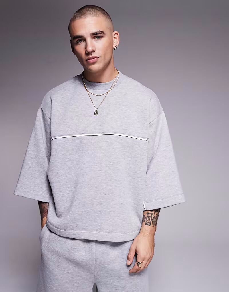 

Толстовка ASOS DESIGN свободного кроя с рукавами длиной 3/4 серого меланжевого цвета