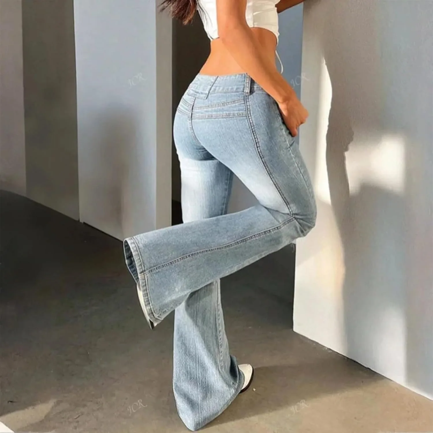 Flare Jeans for Women Y2k Low Rise Bootcut Wide Leg Jeans Baggy Stretchy Bell Bottoms Denim Pants with Pockets — фото 4