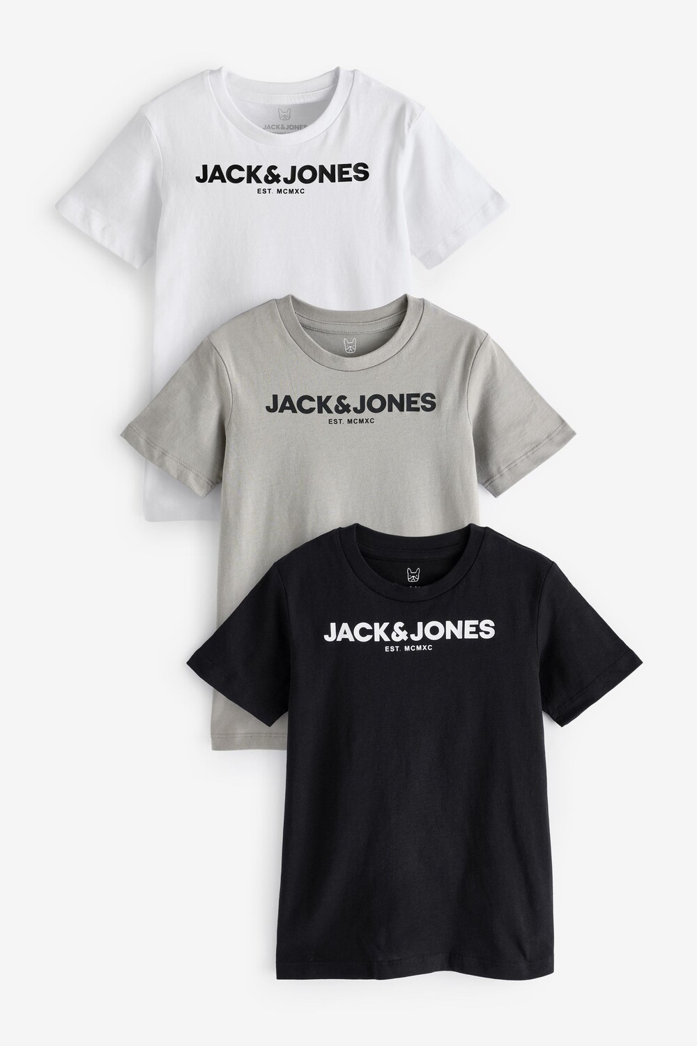 

Логотип на круглом вороте футболки, упаковка 3 шт Jack & Jones Junior, белый
