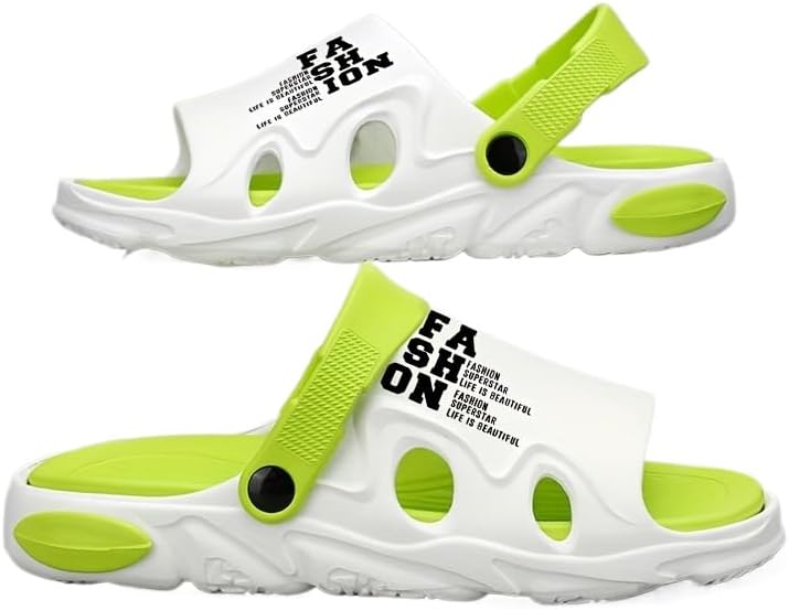 

Мужские стильные шлепанцы с открытым носком и цветными блоками, дышащие, с массивной подошвой, удобные, нескользящие, повседневные, прочные EVA-сандалии, мужские сабо Hhhchpm, белый/зеленый