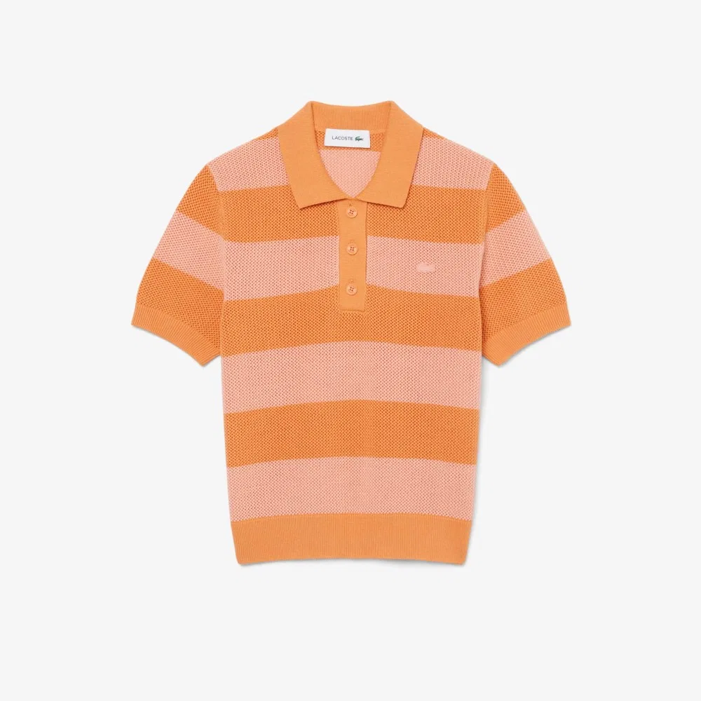 Свитер-поло Lacoste летний полосатый, оранжевый
