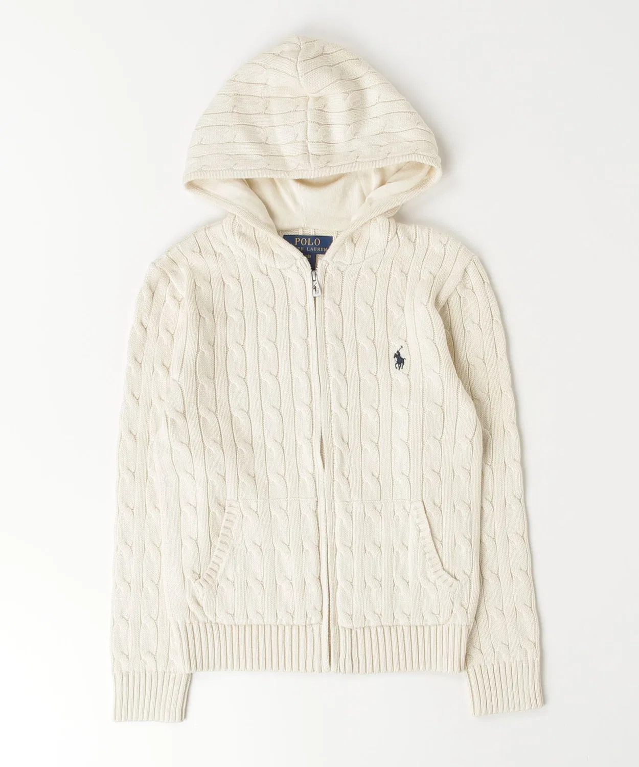 Свитер с капюшоном на молнии из хлопка, с косами, Ralph Lauren, натуральный — фото 3