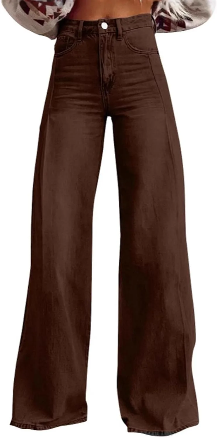 

Женские джинсы палаццо с высокой талией и широкими штанинами KVOTUU