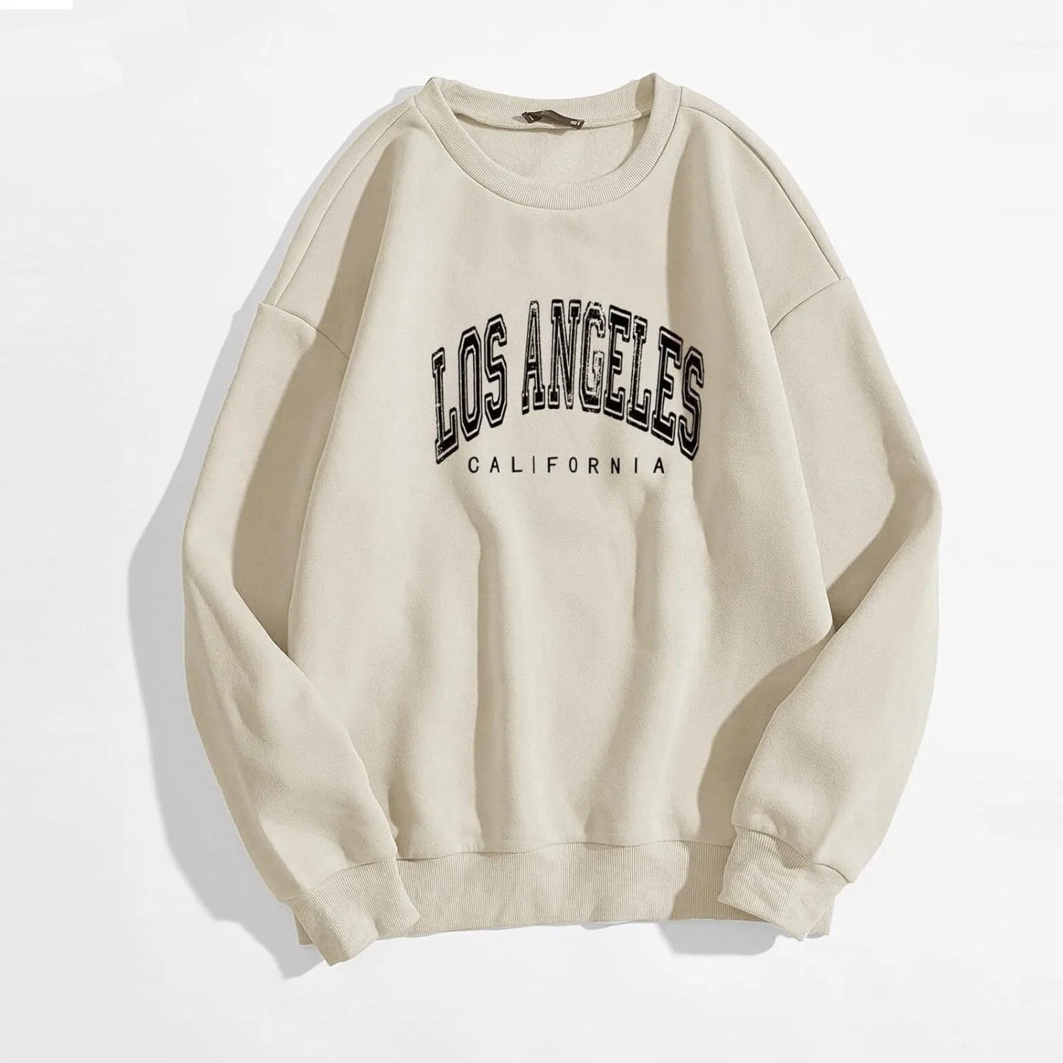 Generic Женский свитшот большого размера Los Angeles с круглым вырезом и буквенным принтом, свободного кроя, модный топ, A01-Coffee — фото 2