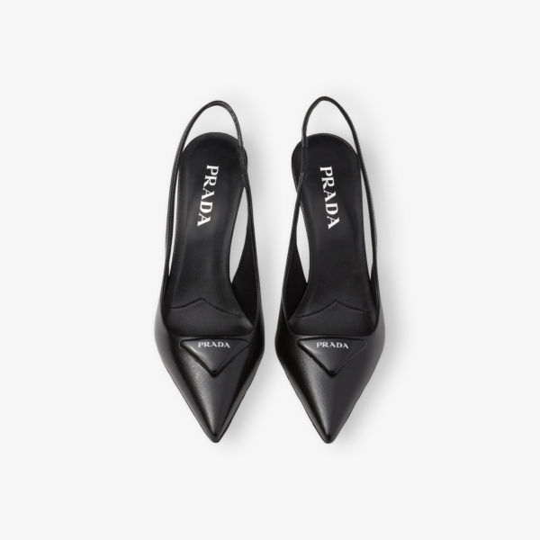 Лодочки Prada на каблуке с ремешком и лаковой отделкой, черный — фото 2
