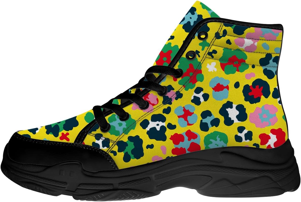 

Кроссовки с леопардовым принтом, женщины, мужчины шнуруют высокие холстовые кроссовки, подарки для нее. Он Quorax, желтый