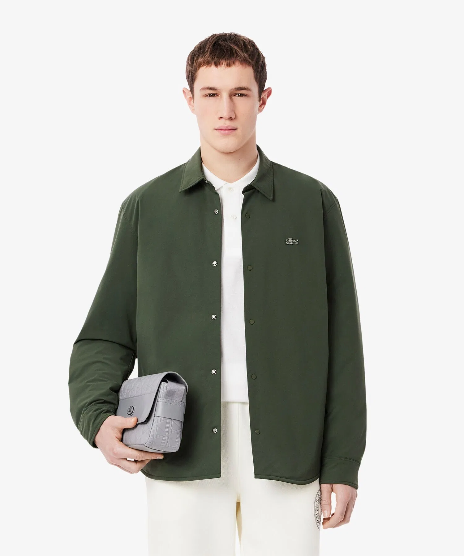 Мужская водоотталкивающая стрейч рубашка-куртка LACOSTE тёмно-зелёная
