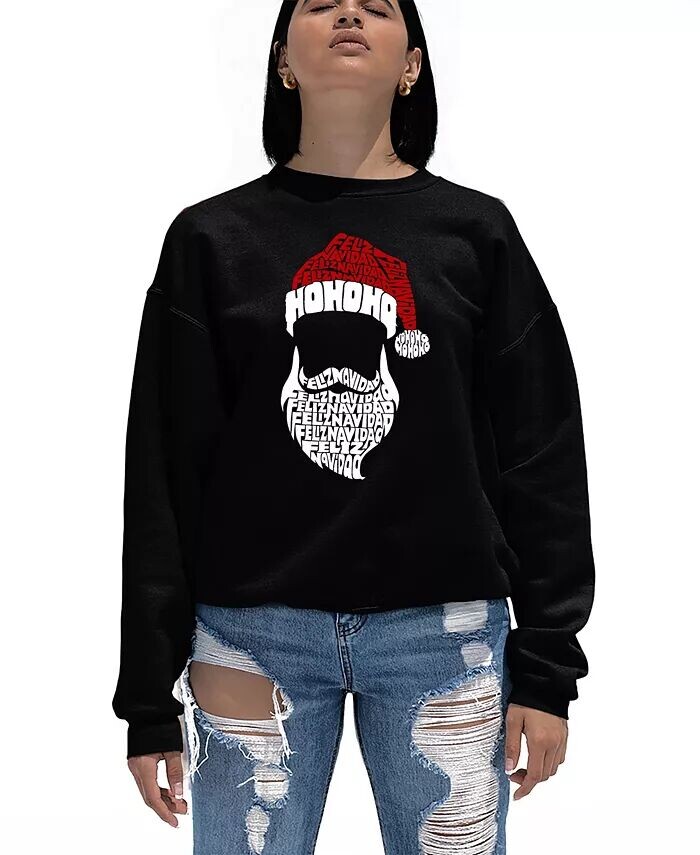 

Женский свитшот с круглым вырезом Feliz Navidad Santa Claus Word Art LA Pop Art, черный
