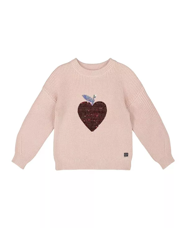 

Вязаный свитер для девочек с сердечком из пайеток - для детей постарше. Deux Par Deux, розовый