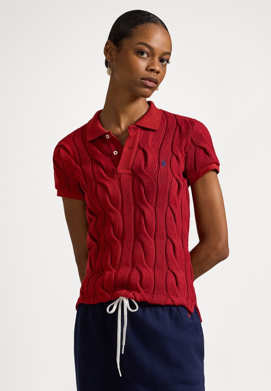 

Поло Polo Ralph Lauren CABLE KNIT COTTON POLO SHIRT, Brick/Dark Red