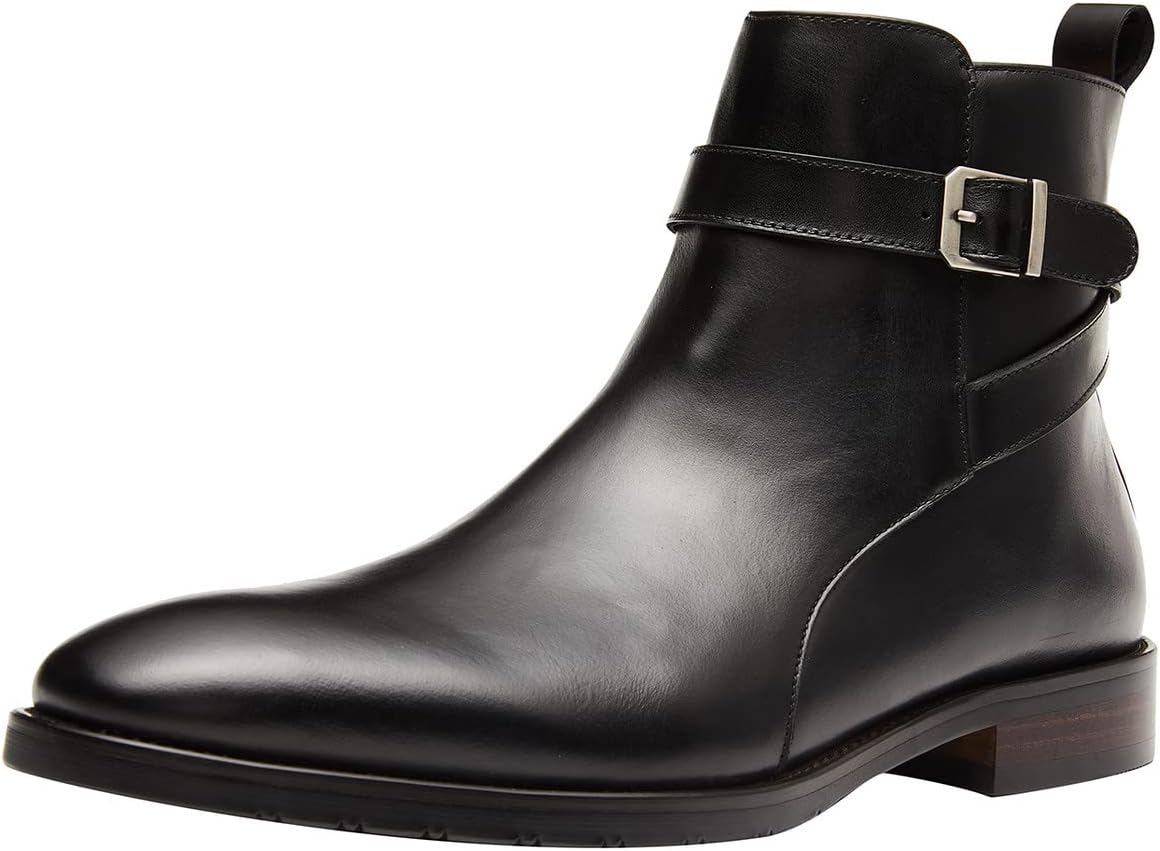 

Кожаные ботинки Santimon Mens с пряжкой и ремешком, формальные, деловые, повседневные, мотоциклетные, с молнией на щиколотке для мужчин, черный