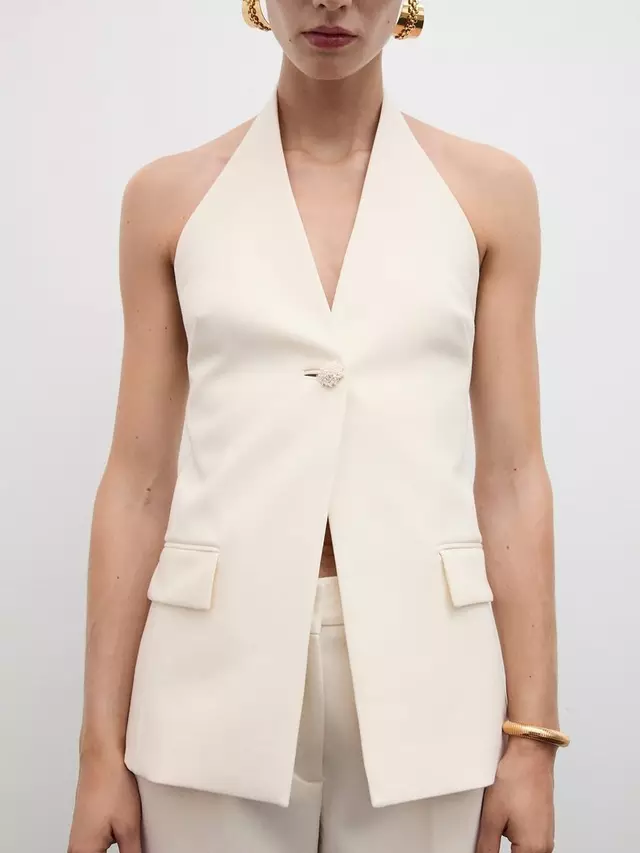 

Топ Mango Bianca Halterneck Vest, кремовый