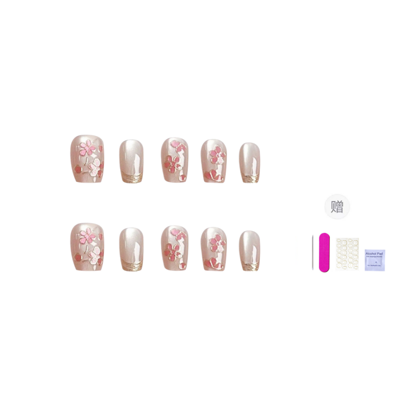 

ORANOT Маникюрные накладные ногти Gilded Small Cherry Blossom New Chinese Style Cat Eye короткие лесенка розовый размытие 16мм